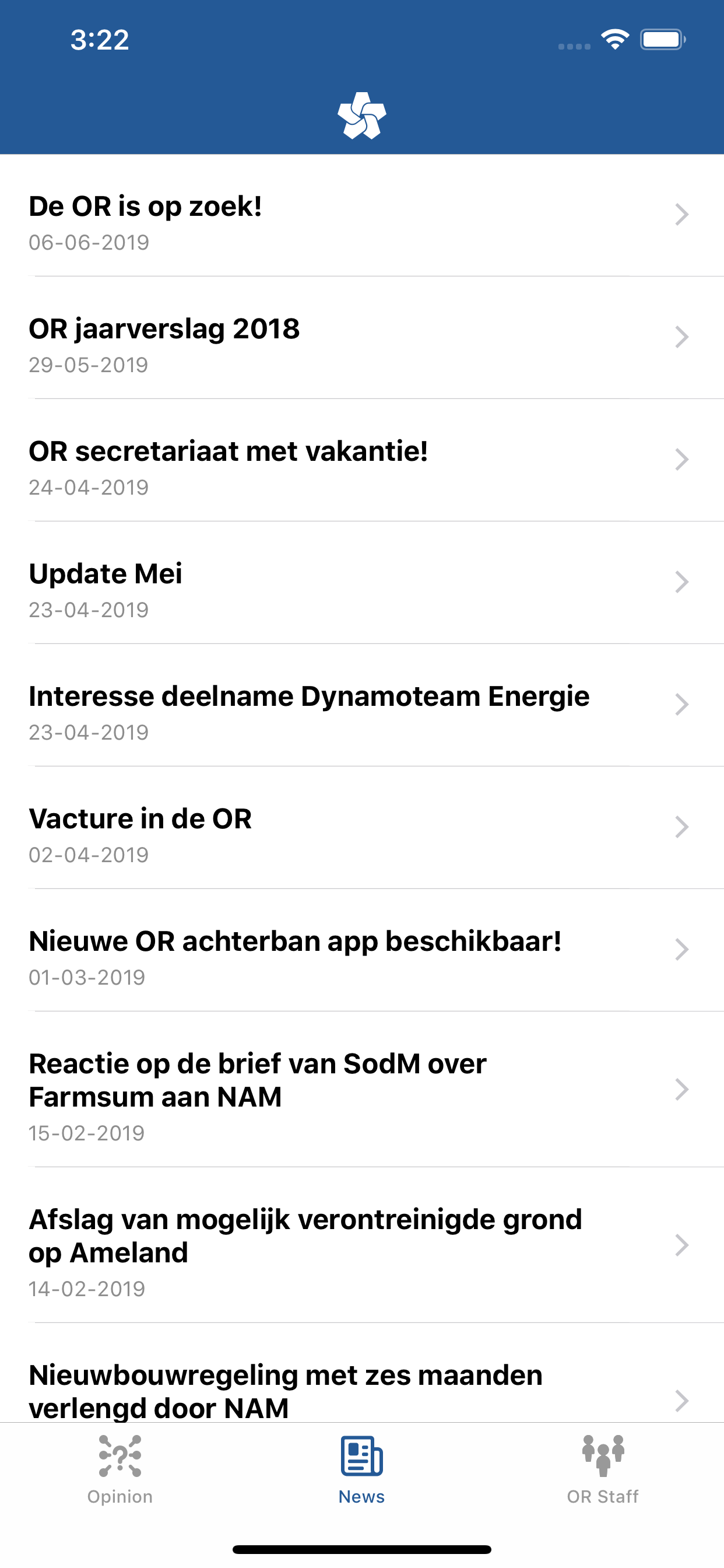 Telefoon met de NAM OR Connect app zichtbaar